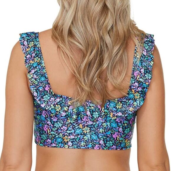 Raisins Blue Floral Ruffle Porta Del Sol Margarita Bikini Top Size Large - Picture 2 of 8